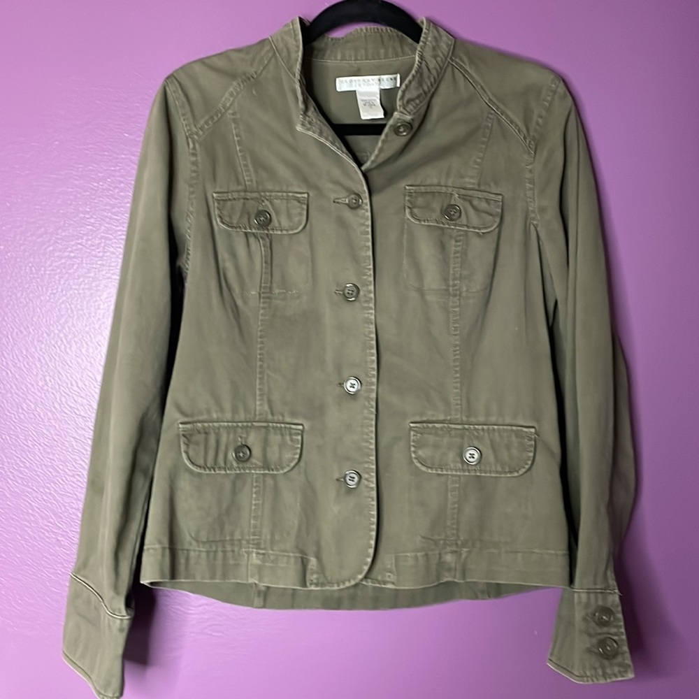 Geoffrey Beene green button up jacket.